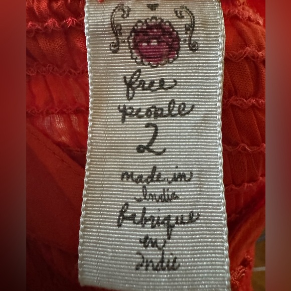 Free People Red Embroidered Top Sz 2 - Picture 8 of 9